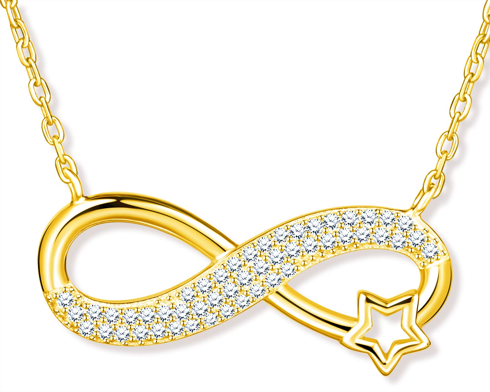 MicLee Women's girl's Necklace pendant, 925 Sterling Silver necklace, Infinity symbol inlaid star necklace, beautiful and shining pendant, Inlaid zircon, gold