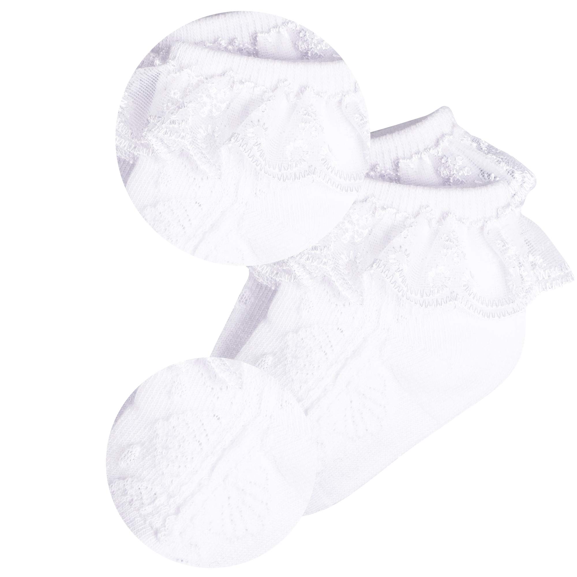 CozyWay Baby Girls Frilly Lace Basic Socks Newborn Toddlers 0-3 Years Cotton pack of 6 … (Lace#4/white/6 pack, 1-2 Y)