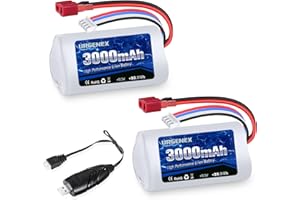 URGENEX 11.1V 3000mAh Li-ion Battery for R608 Brushless RC Boat 15C 3000mAh High Capacity RC Battery with Dean-Style T Plug 33.3Wh 3S Fit for DEERC 2104 210E 200E High Speed RC Boats 2PCS