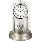 FOUNTAIN DESIGNS 9" Genevieve Mantel Clock with Revolving Pendulum, Silver | Anniversary Clock with Glass Dome, Roman Numeral, Desk &amp; Shelf Clock for Living Room, Bedroom &amp; Fireplace