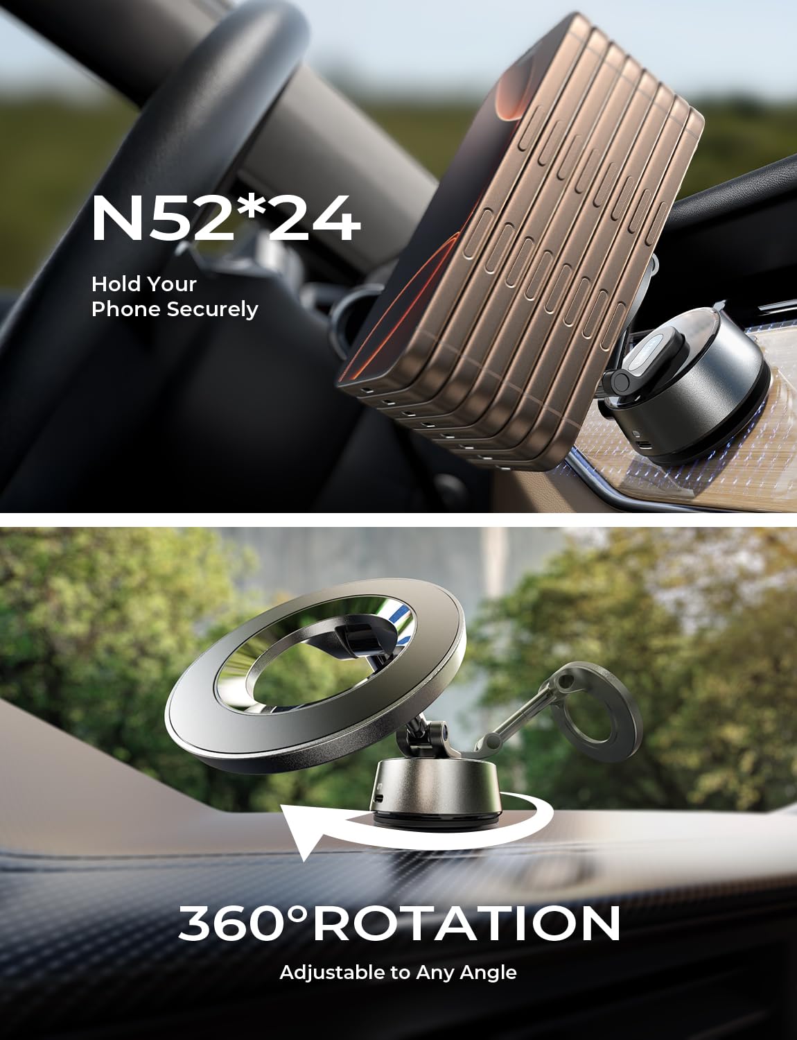 LISEN for iPhone 17 Pro Max Vacuum Magnetic Phone Holder 360 Adjustable Electric Content Creator SuctionPro Phone Holder MagSafe Suction Cup Car Phone Mount fit Video Recording for iPhone 16 15 14 13