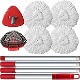 Spin Mop Head and Brush Replacement for Vileda EasyWring 1-Tank System, SuperAbound 4 Mop Replace Heads, 1 Handle, 1 Base and