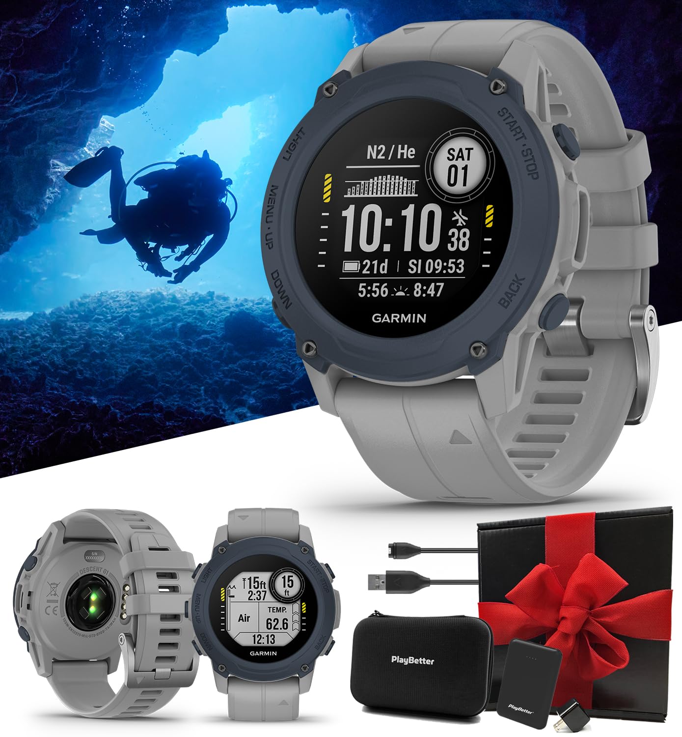 PlayBetter Garmin Descent G1 (Powder Gray) Dive