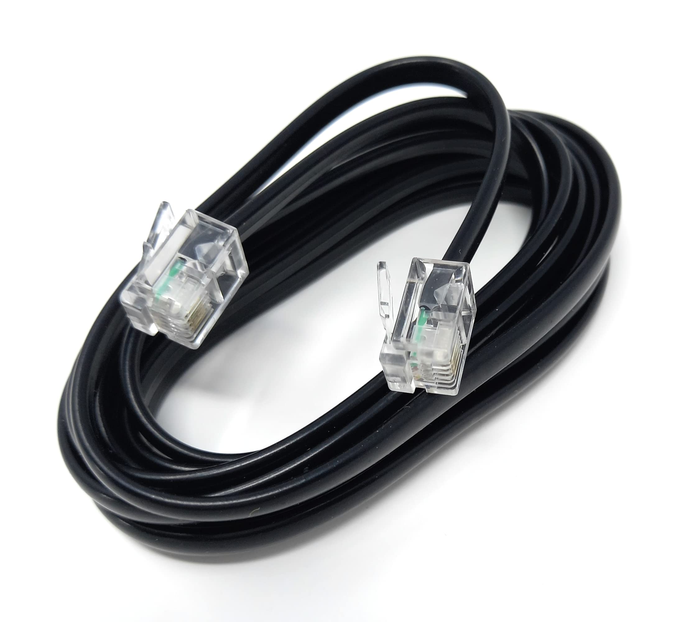 DRUT 2m, RJ11 to RJ11 Telephone Landline Cable ADSL (6P4C) Flat Lead High Speed BT Internet Broadband Male to Male Router, Modem, Phone Extension Wire (6.5ft, Black)