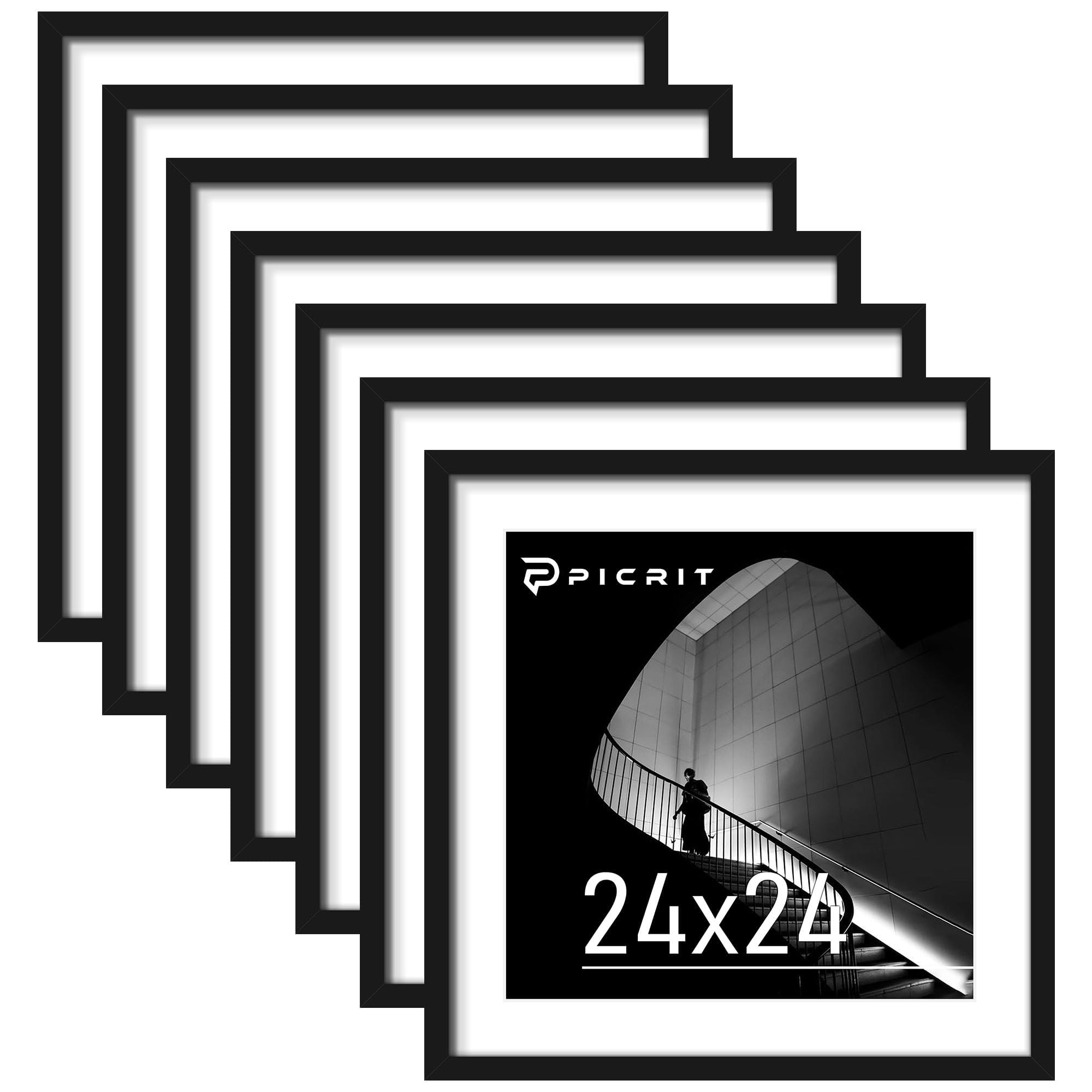 picrit 24x24 black poster frame 7 pack, display pictures 20 x 20 picture with mat or 24 x 24 without