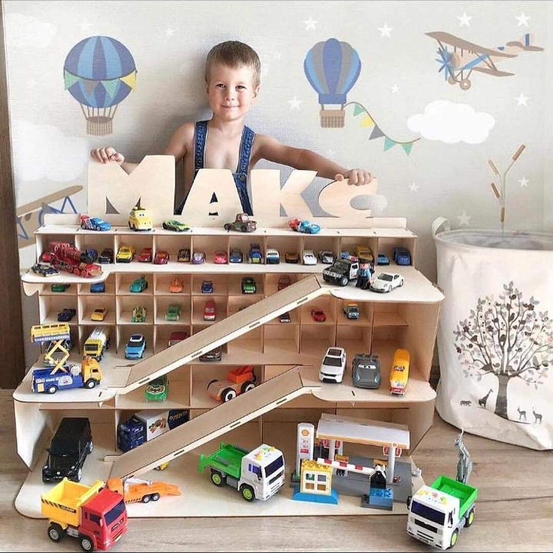 wooden toy car storage