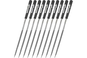uxcell 10Pcs Second Cut Steel Triangular Needle File W Plastic Handle, 3mm x 140mm