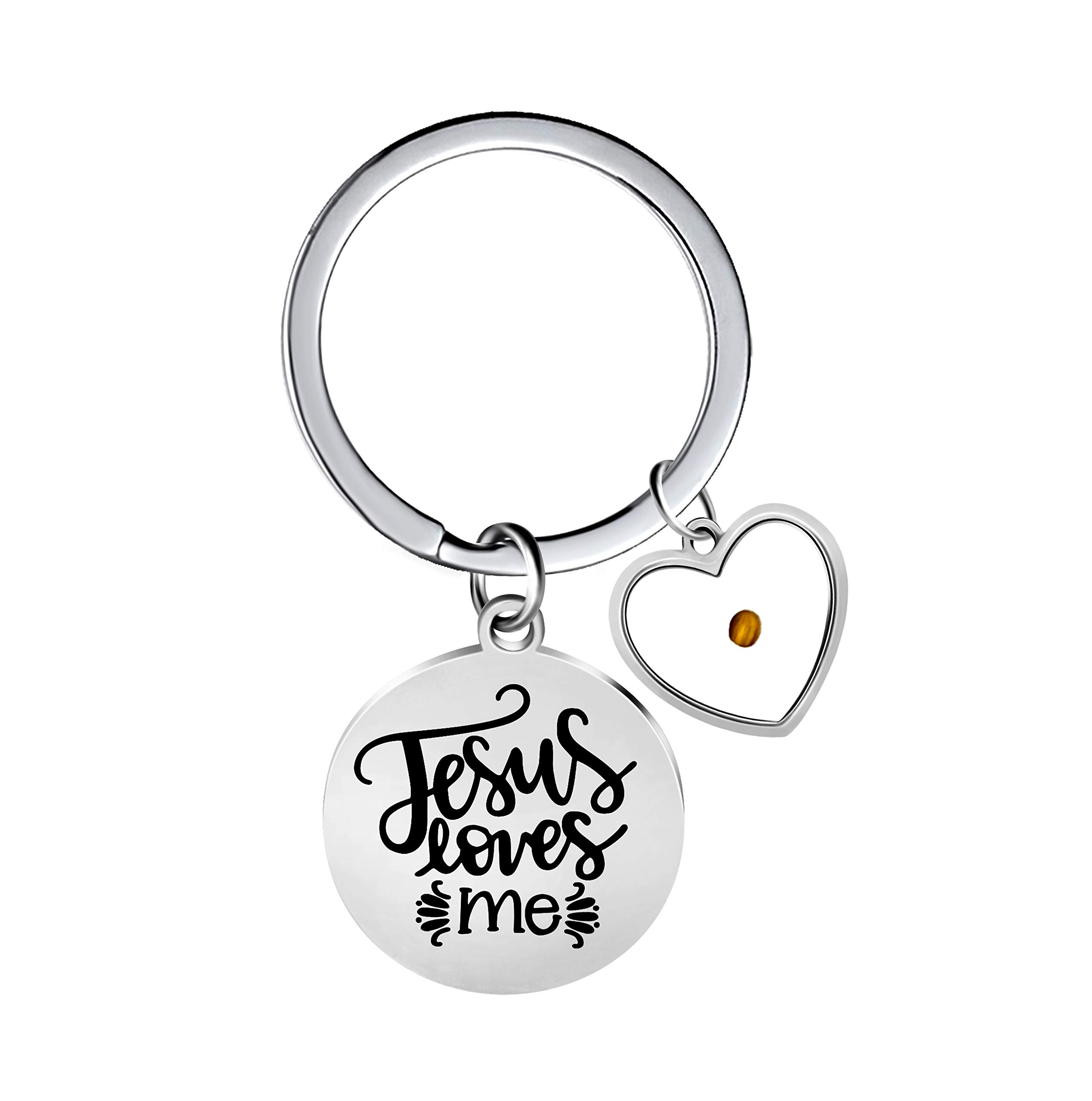 Stainless Steel Jesus Loves Me Christian Keyring with Heart Mustard Seed Charms Religious Keychain for Men or Women Y1011