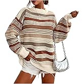 Wyeysyt Womens Striped Pullover Sweaters Fall Oversized Knit Sweaters Crewneck Long Sleeve Loose Tops