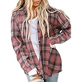 Asiertiy Womens Buffalo Plaid Flannel Shirt Long Sleeve Collar Button Down Blouses Lightweight Tops (XS-4XL)