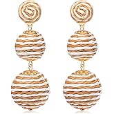 Raffia Earrings Boho Rattan Ball Earrings for Women Handmade Rattan Dangle Drop Earrings Summer Beach Long Earrings Holiday Accessory Gifts