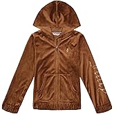 Juicy Couture Girls' Long Sleeve Plush Velour Full Zip Hoodie Sweatshirt with Front Pockets