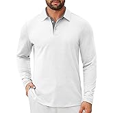 COOFANDY Mens Long Sleeve Polo Shirts Button Casual Tee Collared Work Pullover Shirts