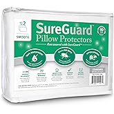 Set of 2 Standard Size SureGuard Pillow Protectors - 100% Waterproof, Bed Bug Proof, Hypoallergenic - Premium Zippered Cotton Covers - Smooth