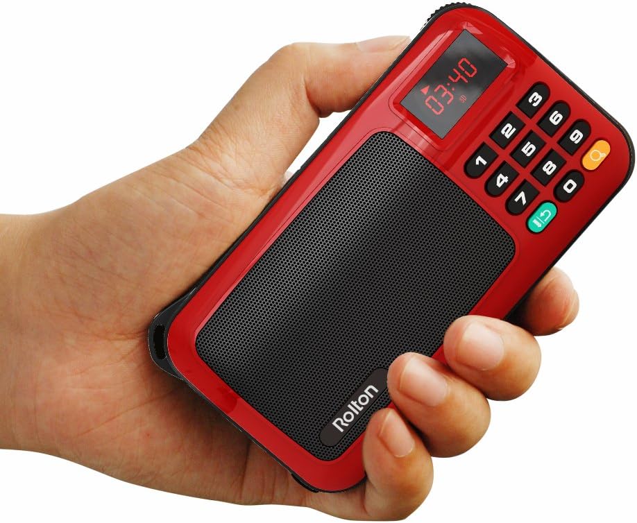 Rolton W405 Portable Mini FM Radio Speaker Music Player TF Card For PC iPod Phone with LED Display (Red)