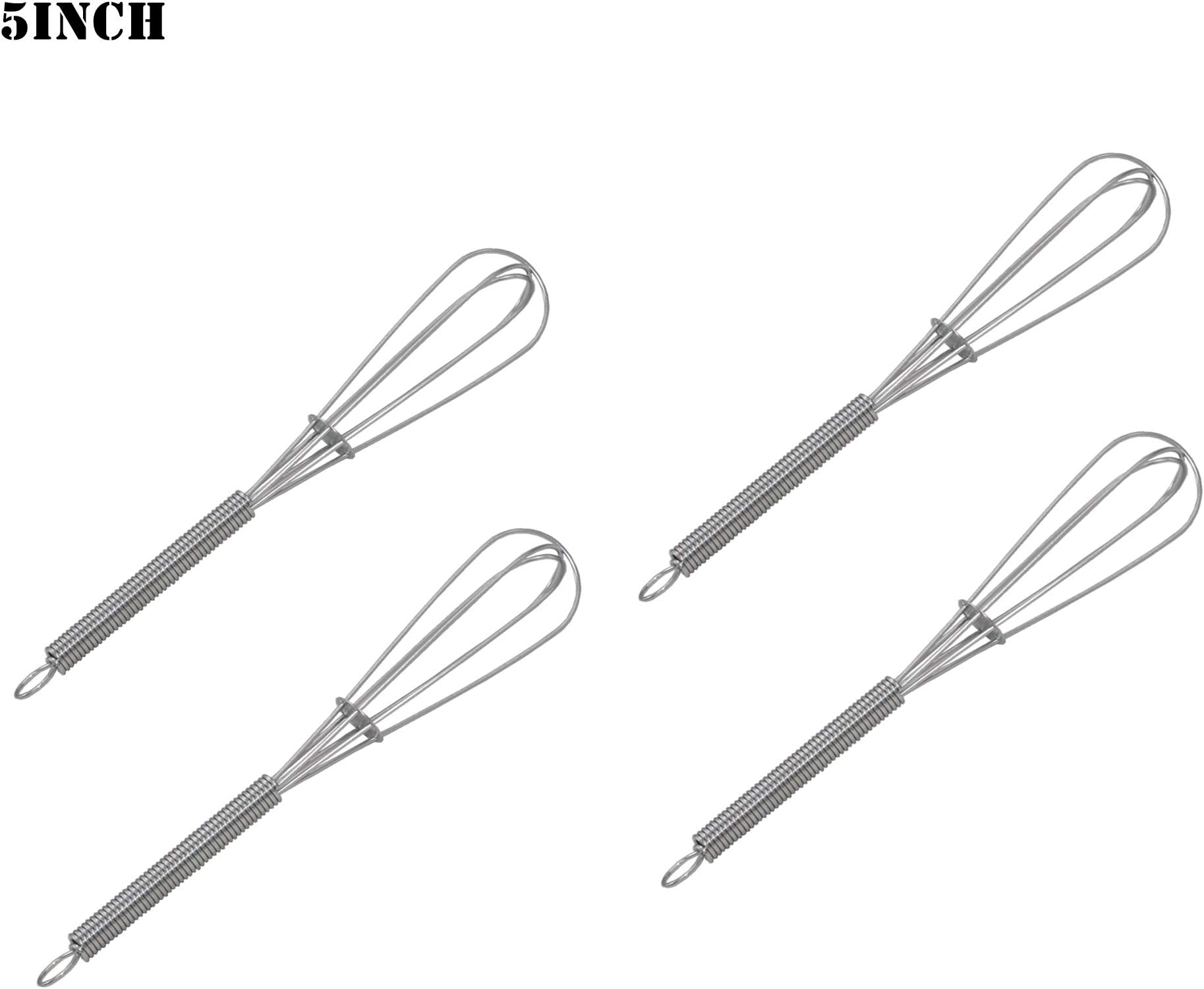 Mini Whisks 5 inch 4Pcs Stainless Whisk Hand Egg Mixer for Flour Cake Egg, Kitchen Cooking Baking Use Whisk