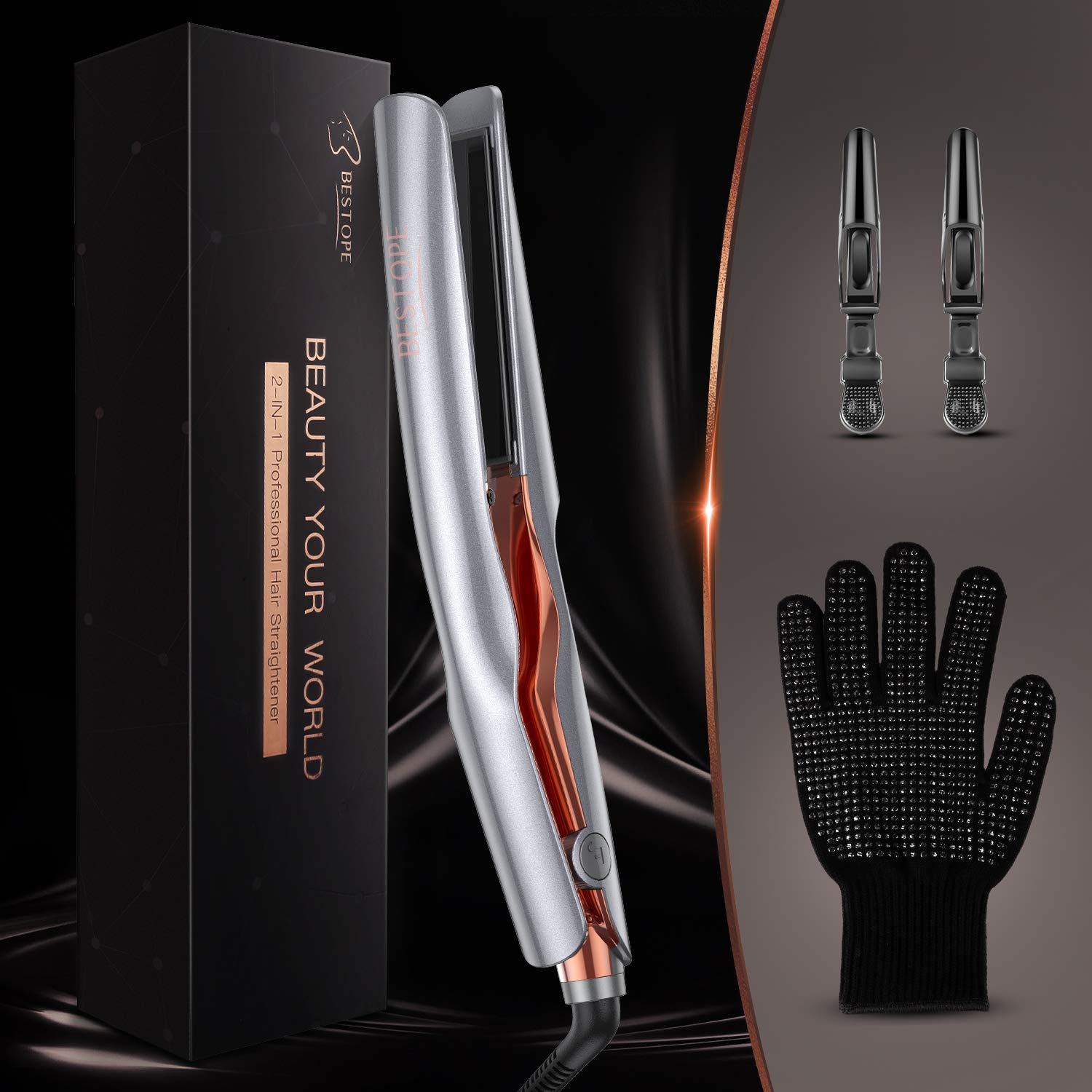 BESTOPE Hair Straightener, 1 Inch Flat Iron with Adjustable Temp Ceramic Tourmaline Straightening & Curls for Healthy Styling Curling Iron for All Hair Type : Beauty