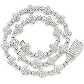 LuxeFlex Iced Out Cross Star Eye Elements Tennis Chain,White Gold Plated 5A Zircon Stones Handmade Cuban Necklace, exquisite Hip Hop Bling Luxury Jewelry Gift