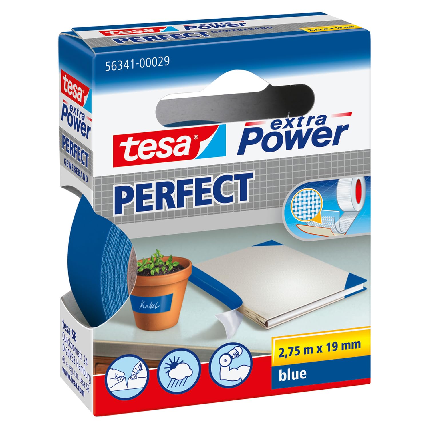 tesa UK Extra Power Perfect, Blue, 2.75m x 19mm