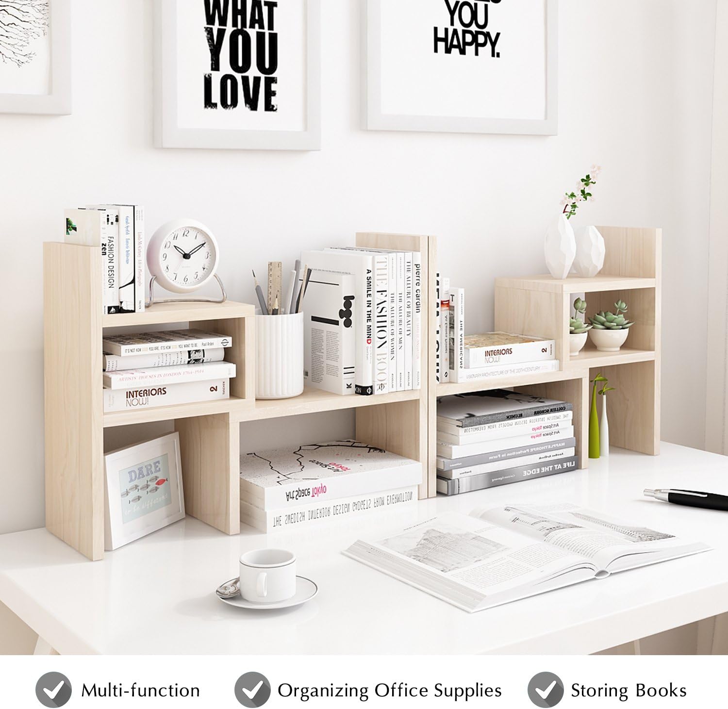 Jerry & Maggie - Desktop Organizer Office Storage Rack Adjustable Wood Display Shelf | Birthday Gifts - Toy - Home Decor | - Free Style Rotation Display - True Natural Stand Shelf White Wood Tone : Office Products