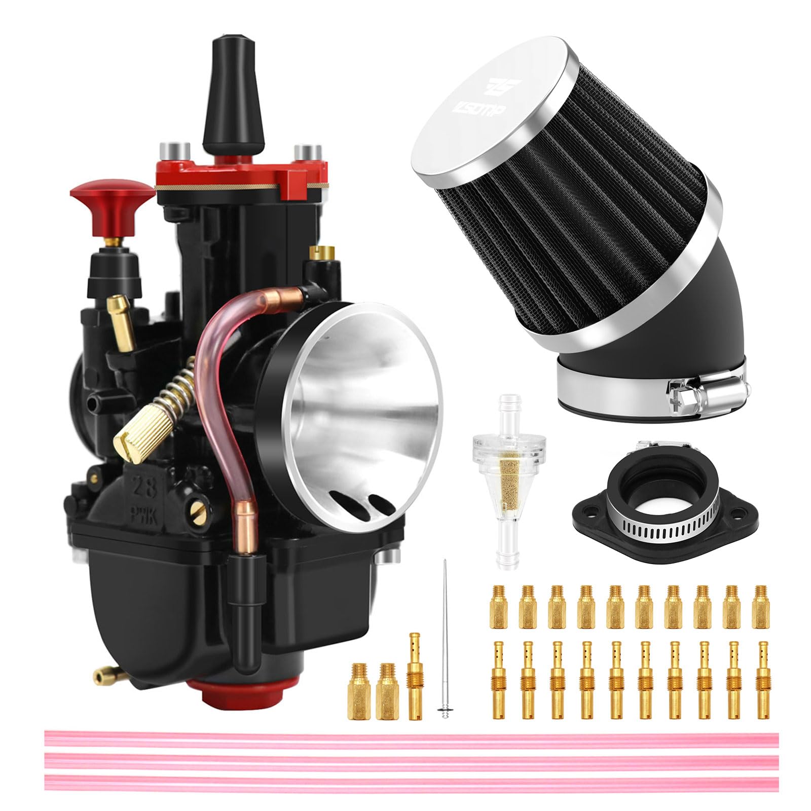 Photo 1 of PWK 24mm Carburetor Racing Carb Kits with Air Filter 10pcs Main Jets 10pcs Slow Pilot Jets Universal for 2T 4T Engine Dirt Bike Motocross Motorcycle Scooter ATV Quad Go Kart (24mm)
