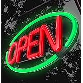 LED Open Sign,Bright Open Sign for Business Window with Remote Control,24x12 inch Large Size,Restaurant,Bar,Retail Shops,Window Storefronts,Salon,12V/2A Power Supply (Green-Red)