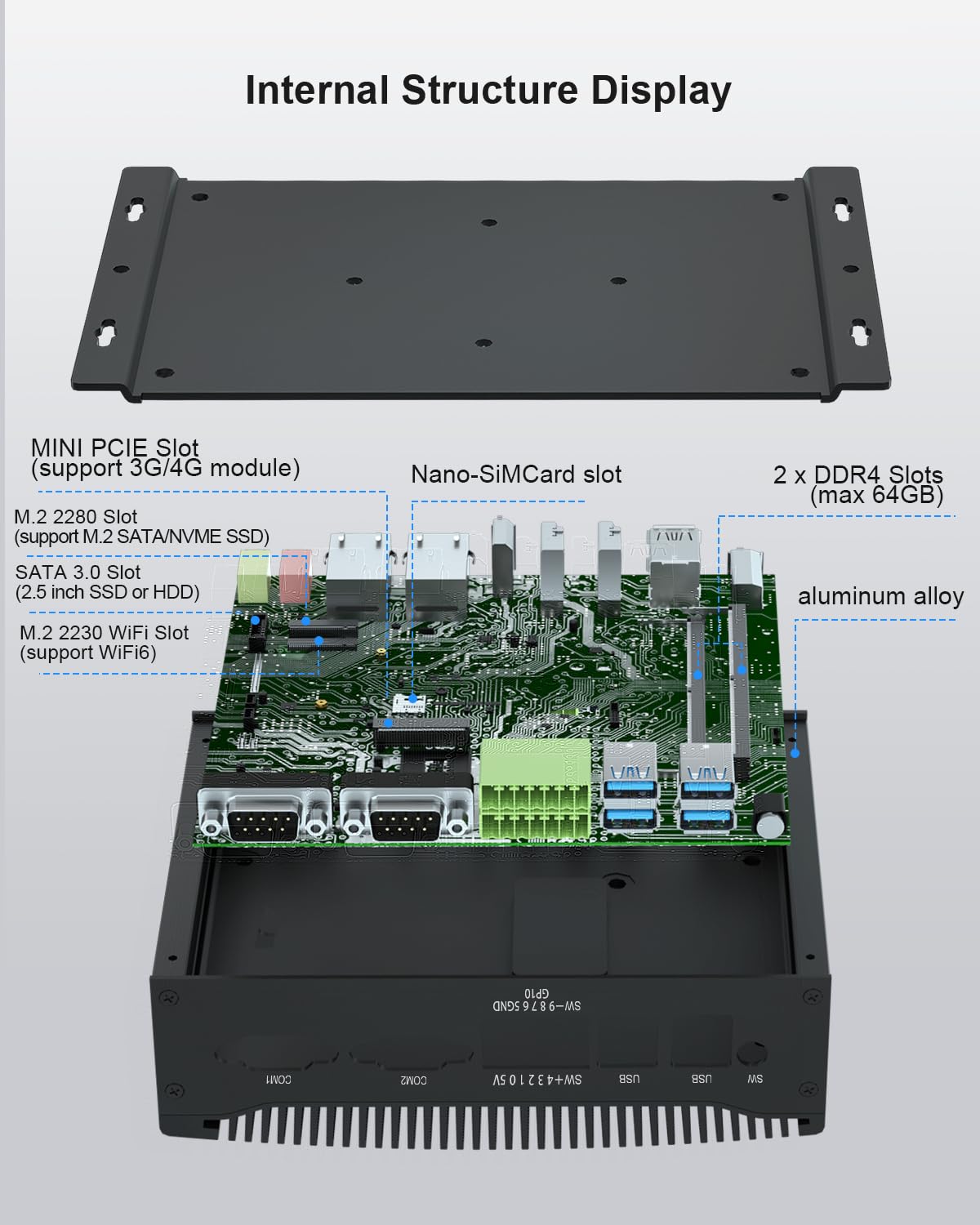 WEIDIAN Lüfterloser Mini PC, Industrie PC Core i7-10510U, Industrial Fanless Computer, 2HD+DP Triple Display, 2RS232 COM, 2RJ45 LAN, 6USB, GPIO, WiFi, BT, Win11/Linux/Ubuntu(16GB RAM 512GB SSD) 4