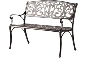 Balkene Home 63284 Decatur Cast Aluminum Patio Bench Heavy Duty Rust Free Metal Construction Front Porch Backyard Lawn Garden Pool Deck Outdoors Fleur-De-Lis Design - Antique Bronze Finish