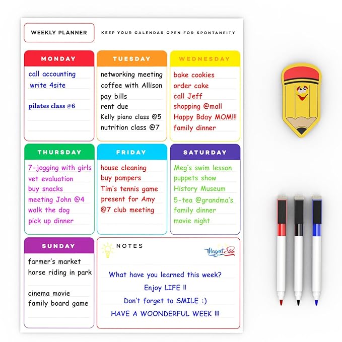 Calendario Magnético Semanal Pizarra Nevera - Tablero Magnetico Pizarra Magnética Frigorifico - Tablero Pizarra Cocina Iman Nevera - 30x40 cm - Incluye 3 Rotuladores y Borrador Magnético