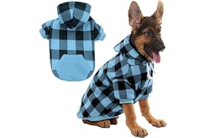 KOOLTAIL Plaid Dog Hoodie Pet Clothes Sweater with Hat and Pocket for Small Medium Large Size Dogs, Soft Winter Warm Dog Cold Weather Coat, Fleece Fall Dog Hooded Sweatshirt for Puppy Cats, Blue M
