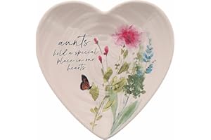 Pavilion Gift Company - Aunts - Ceramic Heart-Shaped Keepsake Dish, Watercolor Floral Design, Jewelry Dish, 1 Count, 4.5 inches Overall in Size