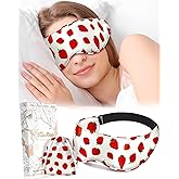 Miss Adola Cute Silk Weighted Eye Mask - Sleep Mask for Women Wife Mom for Sleeping Heat and Cold Lavender Mulberry Silk Eye Mask for Dry Eyes Ajustable with Drawstring Bag, Strawberry