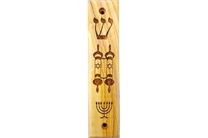 LOGOS TRADING POST Olive Wood Mezuzah with Scroll, Shema, Torah Scroll, and Menorah, Made in Israel, Religious Home Décor for Door & Wall, Includes Parchment Prayer Scroll, Jewish & Messianic House Wall Art