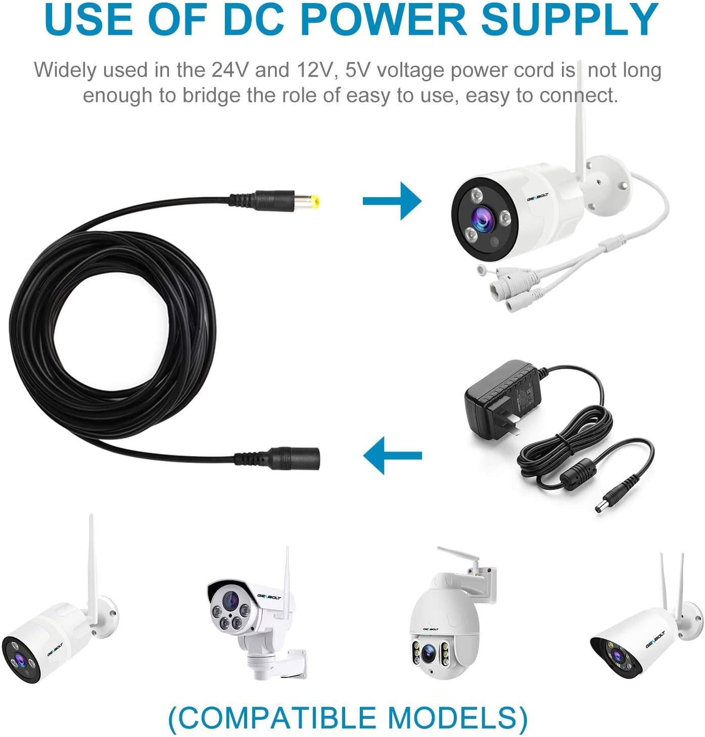 GENBOLT 5.5 x 2.1mm DC Power Plug to Socket CCTV Extension Lead Cable 5 Meters, Extension Lead Cable 3m, 16.4 feet - Image 5