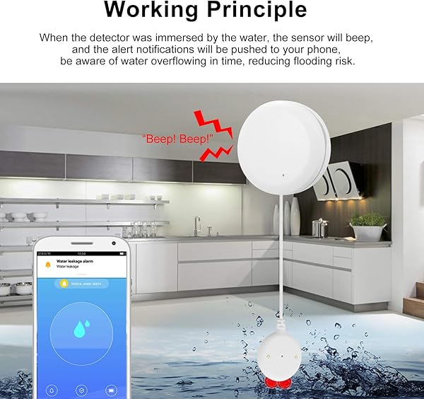 OWSOO WiFi Wasserlecksensor Wasserlecksuchgert Alarm Wasserstand berlaufalarm Tuya Smart Life App Fernbedienung Kompatibel mit Alexa Google Home IFTTT fr die Sicherheit zu Hause