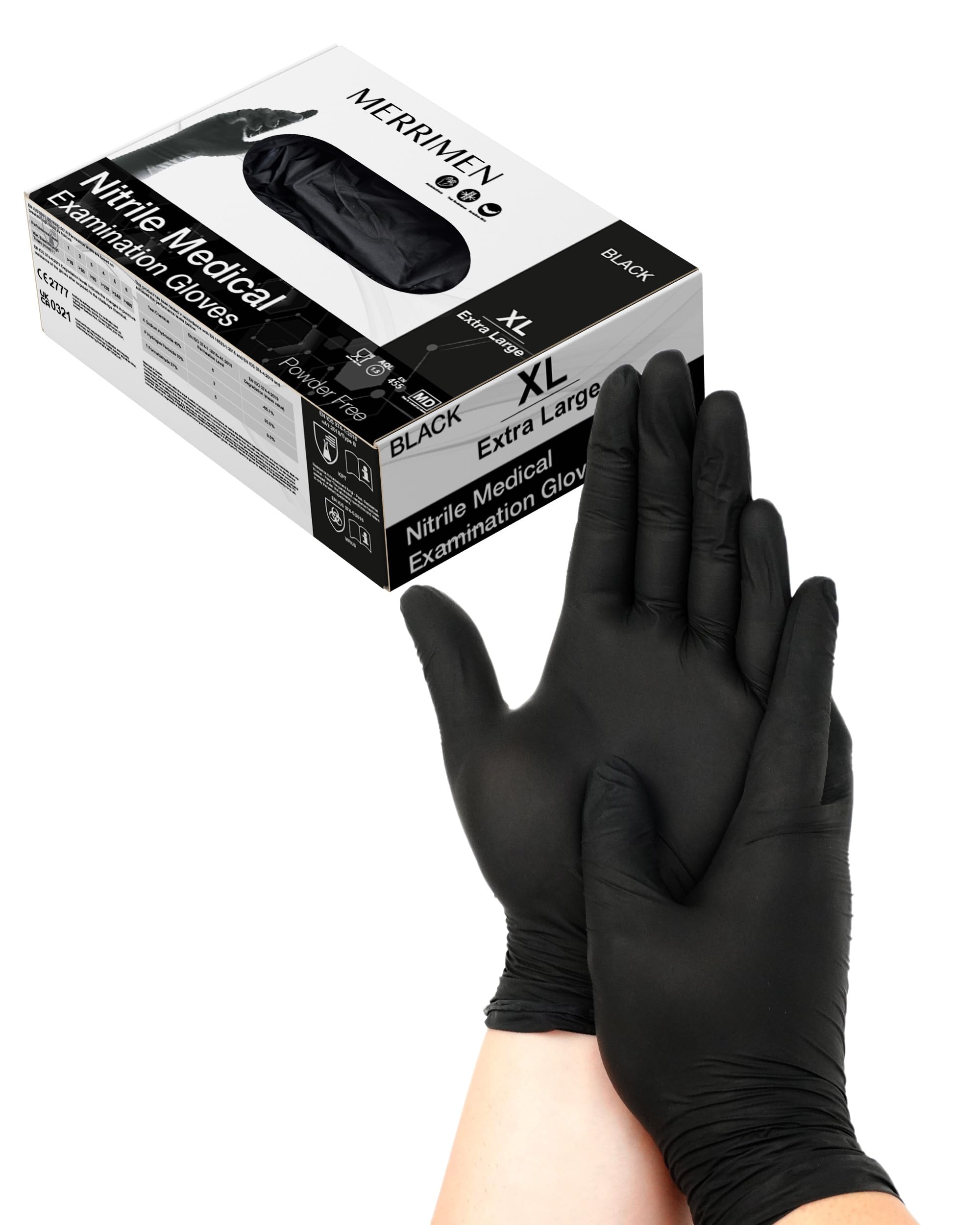 Merrimen Nitrile Disposable Gloves - Powder & Latex Free, Durable Synthetic Rubber, Single Use Protective Gloves for Healthcare, Food Handling & Cleaning - X Large (Pack of 100)