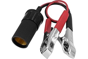 Yeworth 11.8 Inch/0.3m 12V Battery Terminal Clip-on Car Cigarette Lighter Socket Female Adapter, Cigarette Splitter Plug Extension Cord with Battery Alligator Clamps