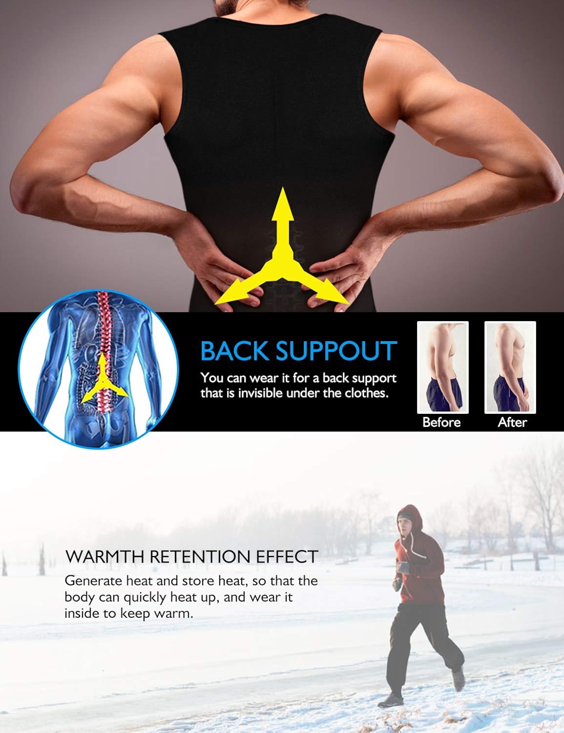 NonEcho Men Sauna Sweat Vest Weight Loss Waist Trainer Vest Neoprene Tank Top Shapewear Slimming Shirt Workout Suit: Clothing