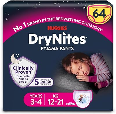 Huggies DryNites Pyjama Pants Girls 3-4 Years 12-21kg 64 Nighttime Underwear