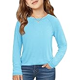 Haloumoning Girls Raglan Long Sleeve Shirts Kids Curve Hem Crewneck Tunic Tops Fashion T-Shirts 5-14Y