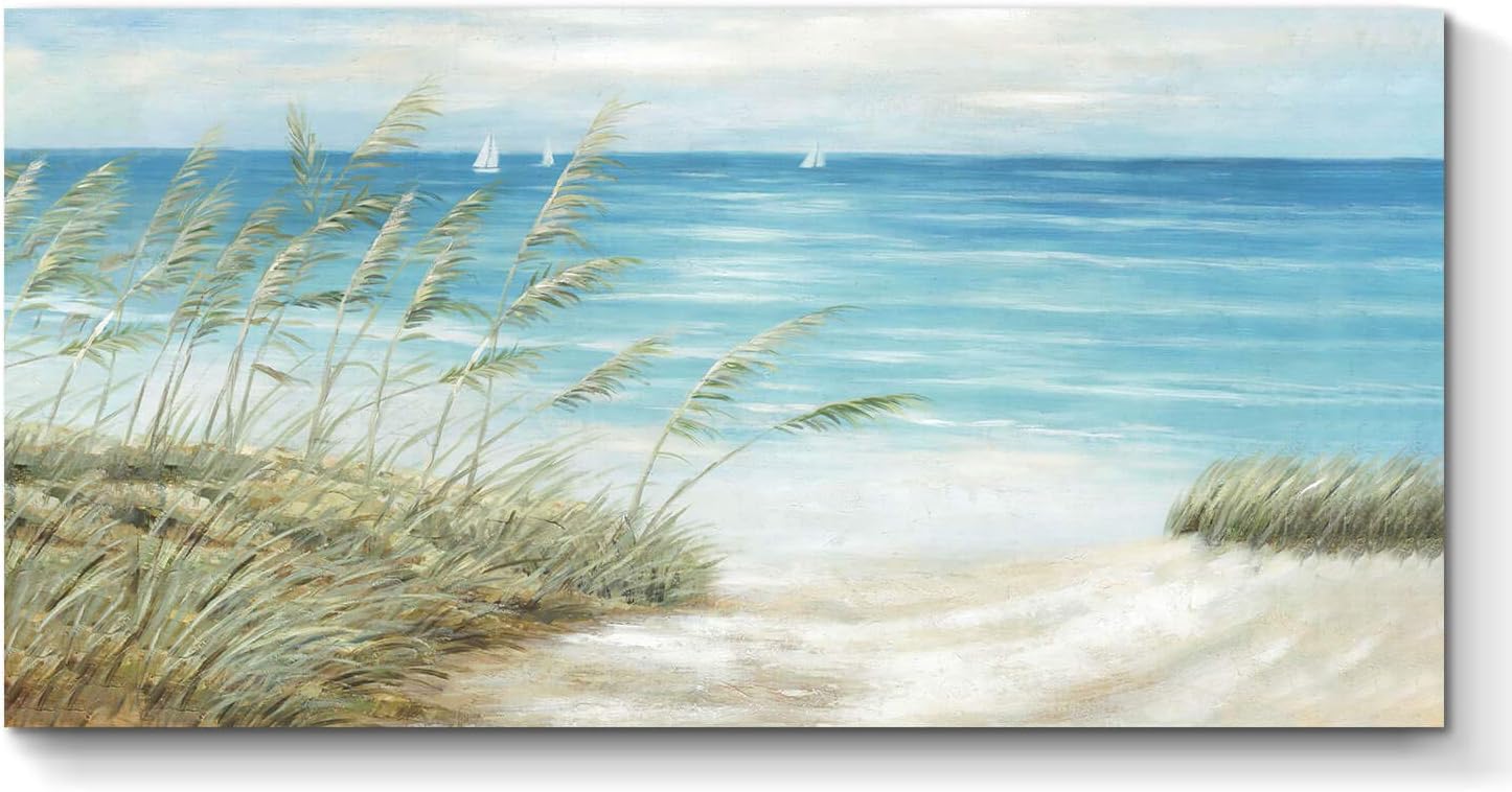 Paintings - TAR TAR STUDIO Seascape Canvas Painting Wall Art: Oil Painting Style Beach Theme with Hand Painted Texture Canvas Art Wall Décor for Living Room (48