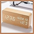 Pokanic Wood Digital Alarm Clock Desk Time, Date(MM/DD/YY), Day of The Week, Temperature, Nightlight Large LED Display Portable Lamp Bedroom, Office, School, Home, Livingroom, Room (Bamboo)
