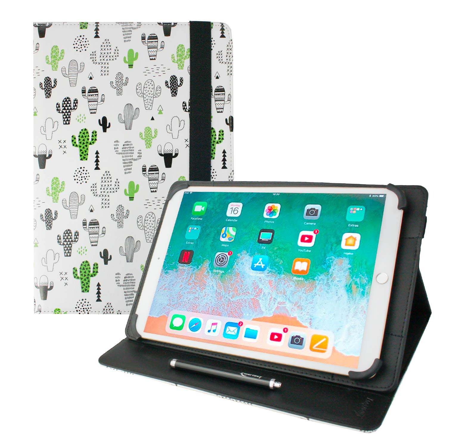 Emartbuy Universal 10-11.5 Inch Cactus Multi Angle Folio Wallet Case Cover With Card Slots and Stylus Pen Compatible With Selected Devices Listed Below