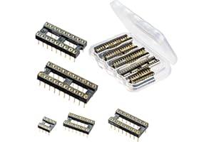 CHIPNEW 5 in 1 Gold Plated DIP-Sockets kit,Round Hole Round Pin Machined Sockets,Breadboard and PCB Compatible,for OP-AMP,IC, MCU Straight Socket .Covers 5 Common Types:DIP8,DIP14,DIP16,DIP18,DIP20