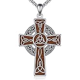 AXOMY Celtic Cross Necklace 925 Sterling Silver Wood Cross Pendant Necklace Celtic Viking Irish Jewelry Religious Protective Gift for Men Women