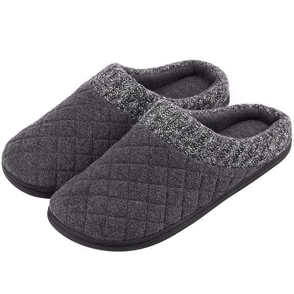 VeraCosy Herren Rippstrick Hausschuhe, Bequeme Memory Foam Anti-Rutsch Hausschuhe