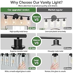 4-Light Bathroom Light Fixtures, Matte Black Modern