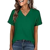 ANRABESS Womens T Shirts Short Sleeve V Neck Shirts Summer Loose Fit Dressy Tops Business Casual Blouses 2026 Basic Tees