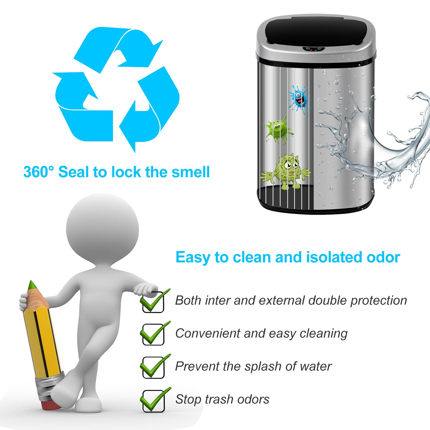 Mua 13 Gallon Automatic Trash Can with Lid, Touch Free Stainless Steel ...