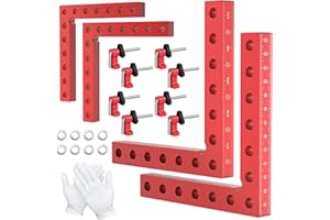 Mikego 90 Degree Clamp, Corner Clamp, Right Angle for Woodworking, 4 Pack 5.5"x 5.5" Aluminum Alloy Woodworking Corner Clamps, for Picture Frame, Cabinet, Drawers with 4 Clamps & Gaskets and Gloves